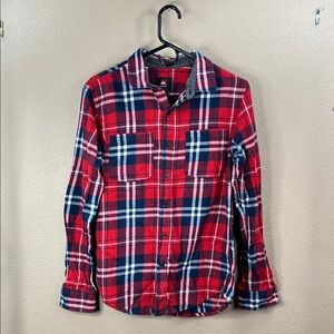 Quiksilver Red and Navy Plaid Men's Shirt